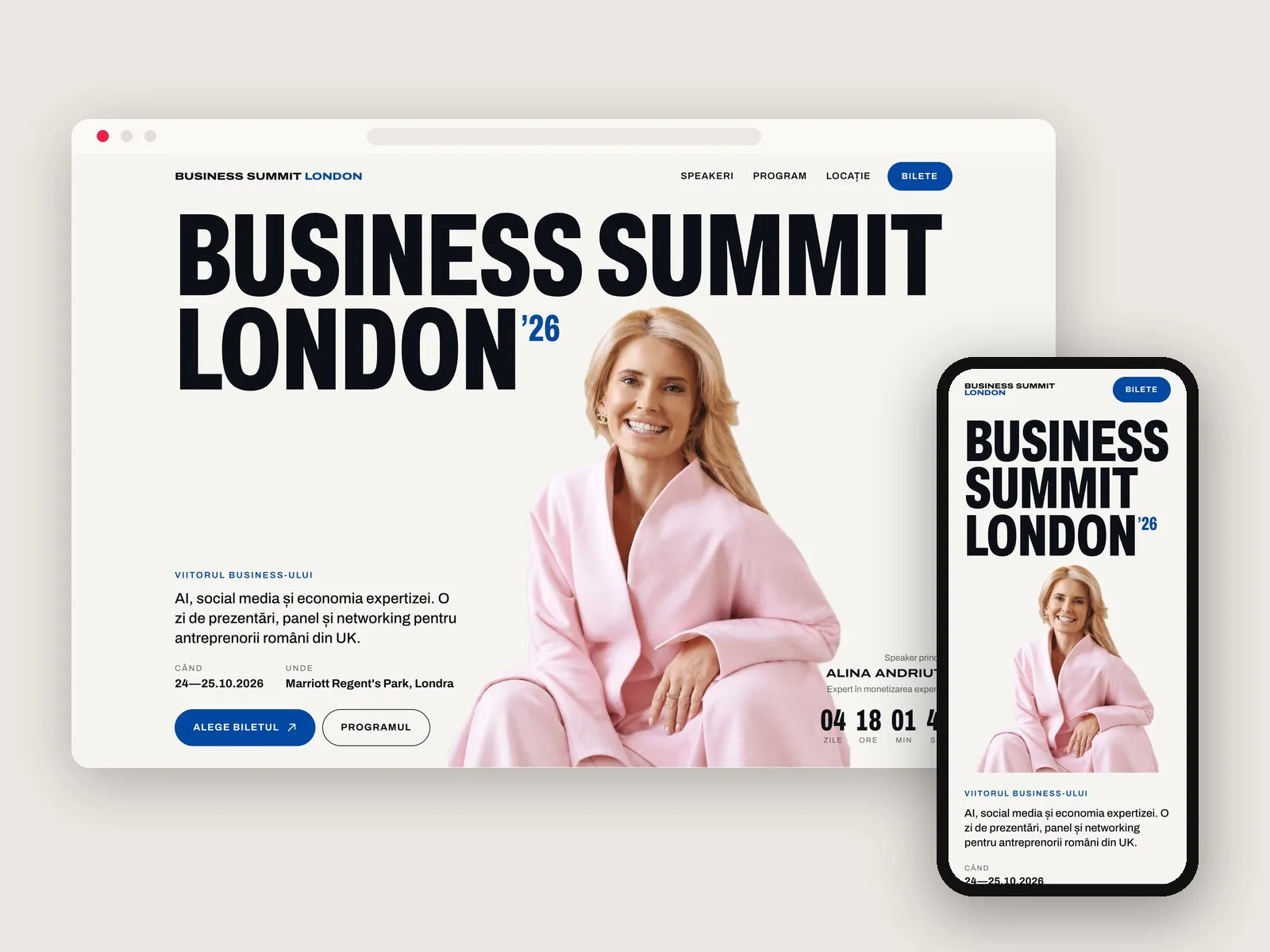 Business Summit London 2026 website on desktop and phone